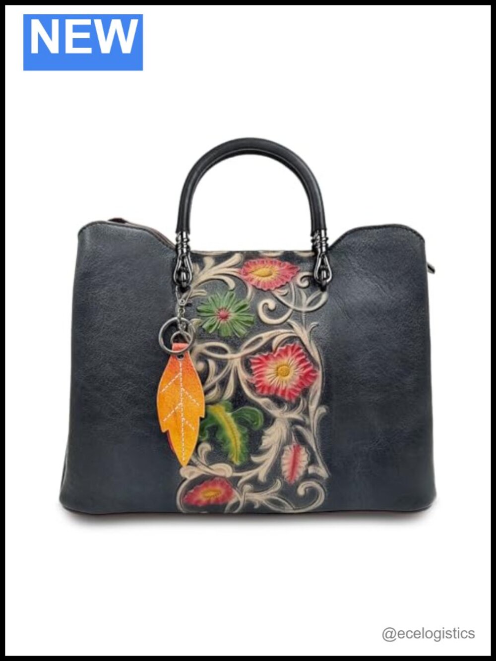 Genuine Leather Vintage Embossed Floral Satchel Handbag Women Artisanal Cowhide